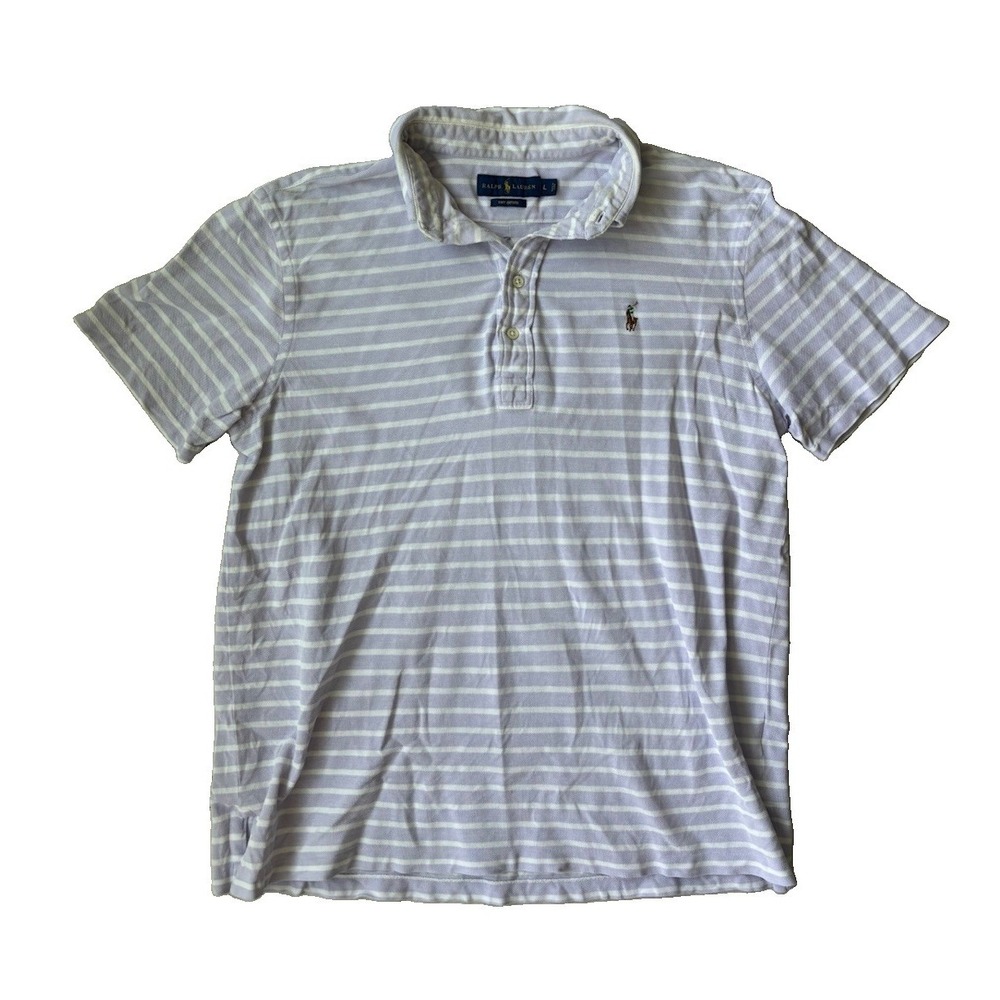 Vintage Tommy Hilifiger Knit Oxford Striped Purple White Polo Preppy Golf Large